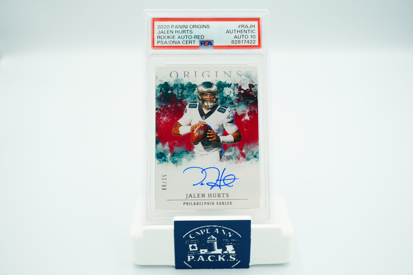 2020 Football ORIGINS Jaylen Hurts Rookie Auto Red PSA Authentic Auto 10